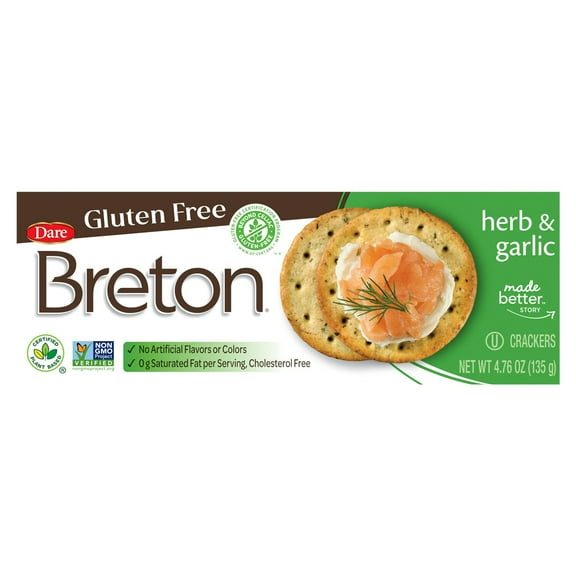 Dare Breton Crackers Herb Garlic 4.76 oz (Pack of 12)