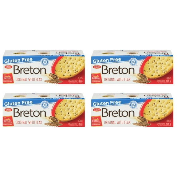 Dare Breton Gluten Free Original with Flax Crackers, 135g (4 Pack)