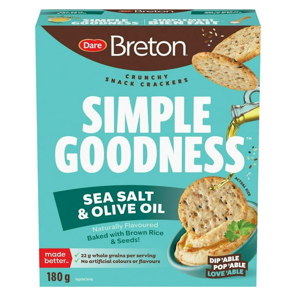 Dare Breton Simple Goodness Sea Salt & Olive Oil Crackers, Vegetarian Snack, 180g/6.3 oz