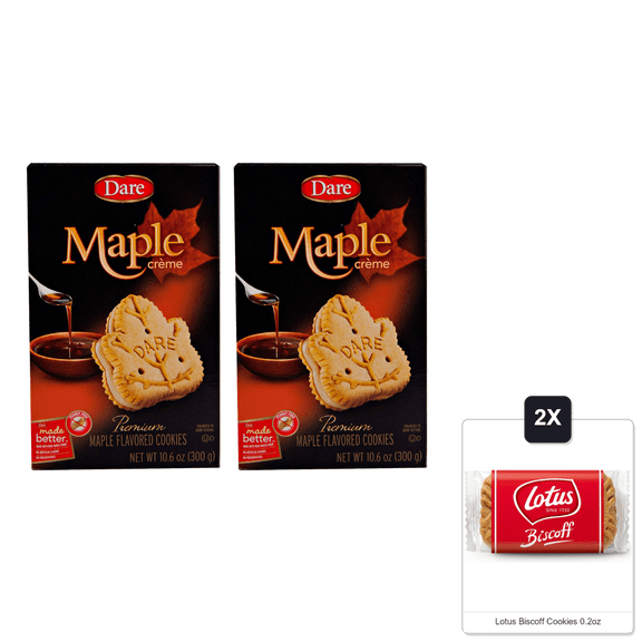 Dare Creme Cookies 10.6 Ounce (Pack Of 2) (Maple) & 2x Lotus Biscoff Cookies 0.2oz
