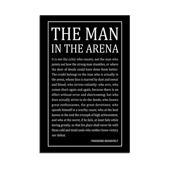 Dare Greatly Motivational Wall Art, Man in the Arena Quote Canvas Print, Inspirational Theodore Roosevelt Poster for Living Room, Office and Gym Wall