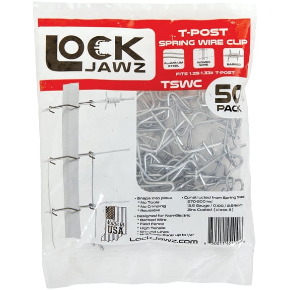 Dare T-Post Clip Spring Wire for Field Fence, Non-Electric - Steel - 50 Pack, One Size