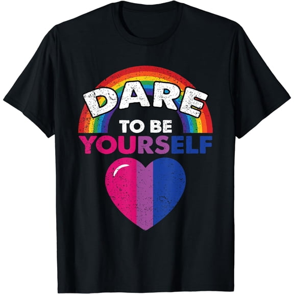 Dare To Be Yourself Bisexual Pride Rainbow Heart LGBT-Q Ally T-Shirt