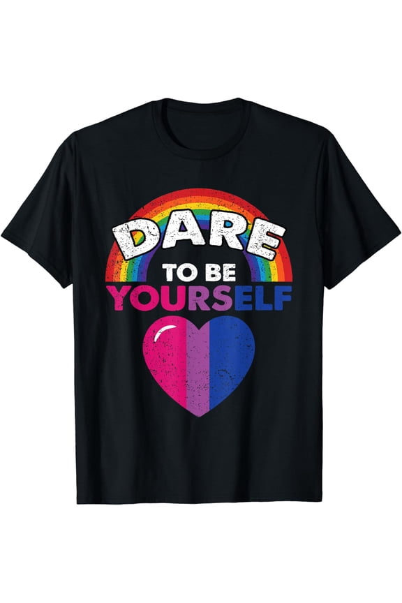 Dare To Be Yourself Bisexual Pride Rainbow Heart LGBT-Q Ally T-Shirt