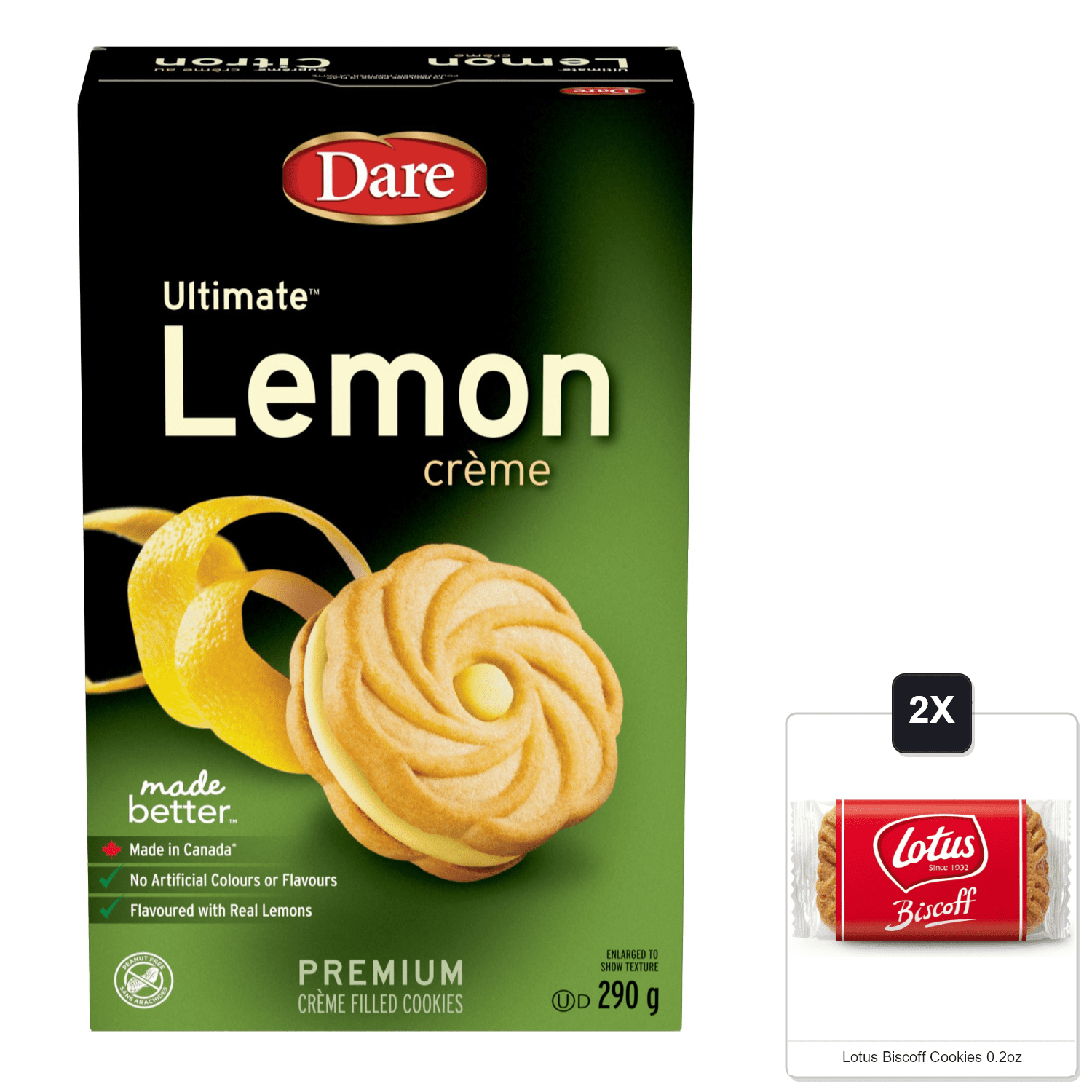 Dare Ultimate Lemon Creme Filled Cookies, 290G/10.2Oz, (Imported From Canada) & 2x Lotus Biscoff Cookies 0.2oz