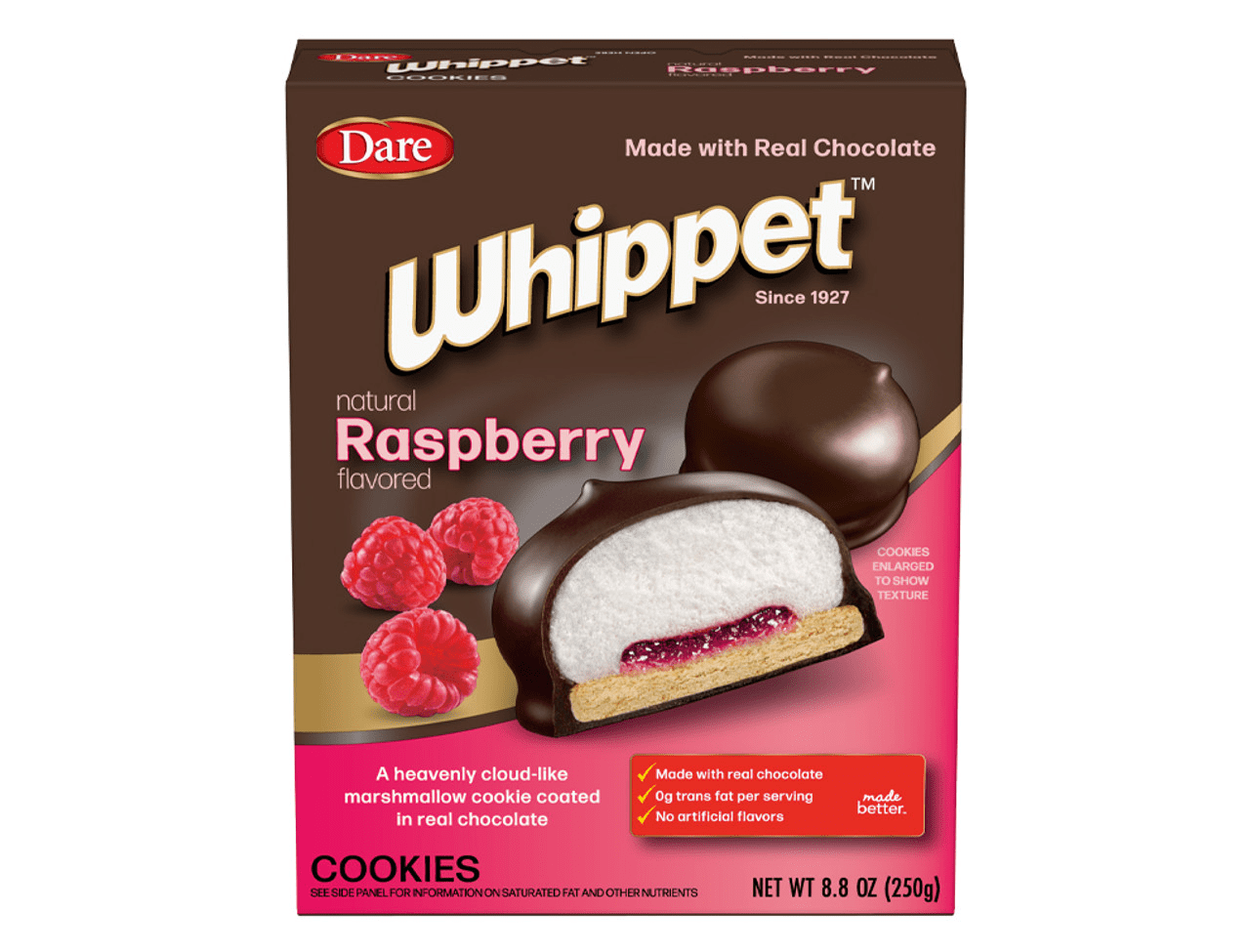 Dare Whippet Raspberry Pure Chocolate Marshmallow Cookies, 4Pack 8.8