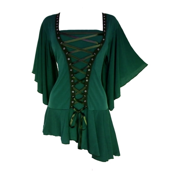 Dare to Wear Alchemy Corset Top: Gothic Steampunk Punk Rock Women's Plus Size Asymmetric Shirt, Jade 3x