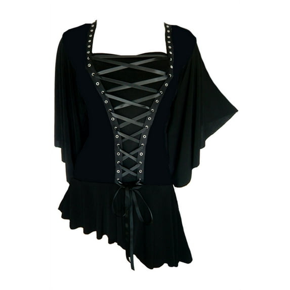 Dare to Wear Alchemy Corset Top: Gothic Steampunk Punk Rock Women's Plus Size Asymmetric Shirt, Onyx 5x