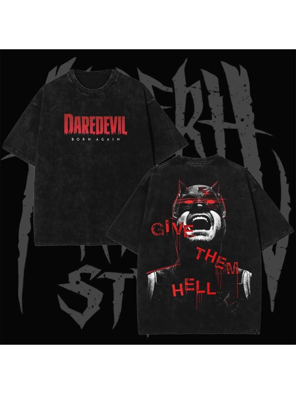 Daredevil Born Again Edition Double Sided Washed Gift Ready Design For Casual Style Retro Vintage Graphic T-Shirt, Size S-5XL