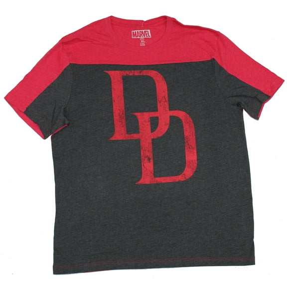 Daredevil (Mavel Comics) Yoke Mens T-Shirt - Distressed Classic DD Logo Image (X-Large)
