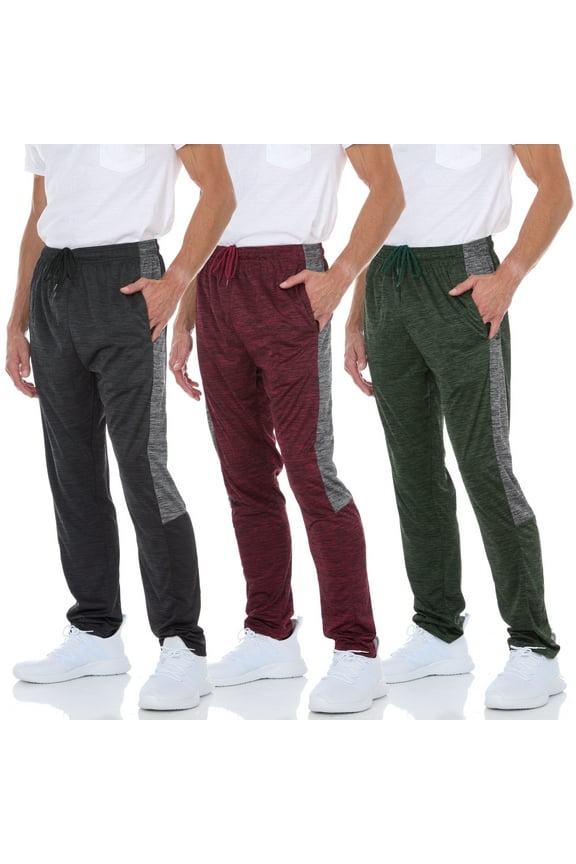 Mens Dri-Fit Pant 3 Pack-Moisture Wicking, High Performance, Comfy Spandex-Poly Blend (Up To Size 3XL)