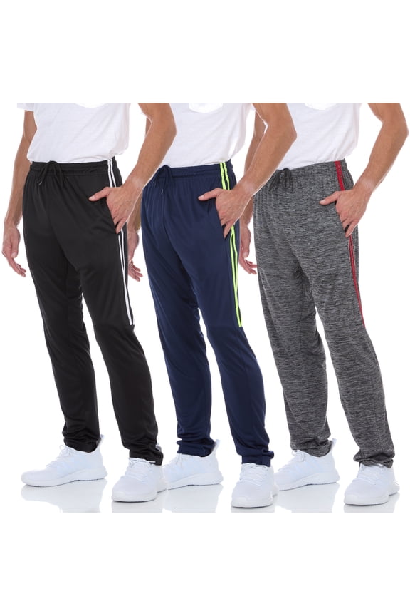 Mens Dri-Fit Pant 3 Pack-Moisture Wicking, High Performance, Comfy Spandex-Poly Blend (Up To Size 3XL)