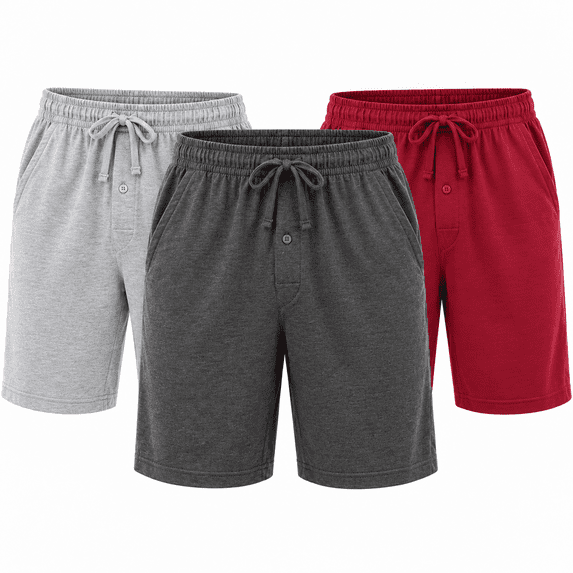 DARESAY Men’s Knit Shorts 3-Pack, Soft Sleep Lounge Shorts with Pockets & Elastic Drawstring Waist, Sizes S-3X