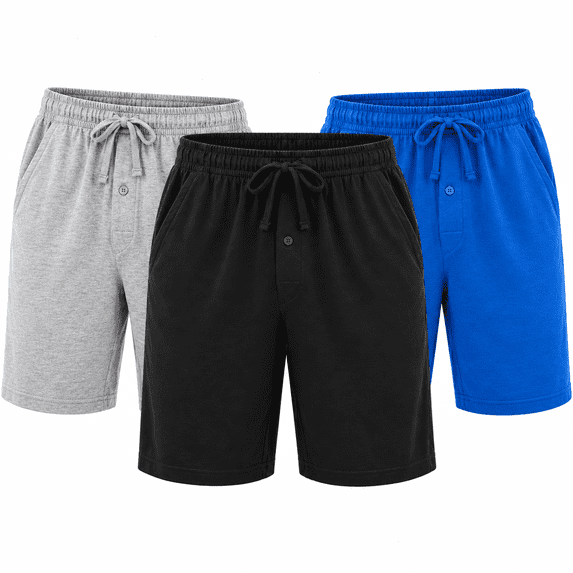 DARESAY Men’s Knit Lounge Shorts 3-Pack, Soft Pajama Sleep Shorts with Pockets, Drawstring Elastic Waist, Casual Everyday Shorts, Sizes S-3XL