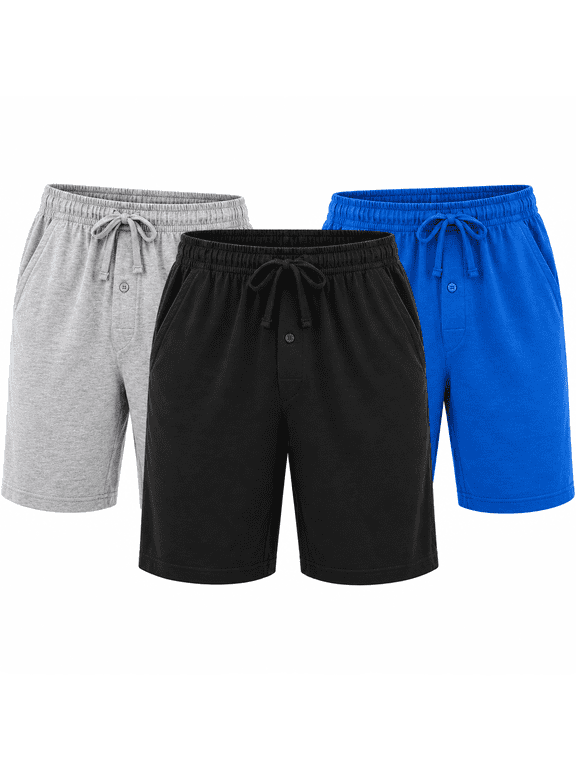 Men’s Knit Lounge Shorts 3-Pack, Soft Pajama Sleep Shorts with Pockets, Drawstring Elastic Waist, Casual Everyday Shorts, Sizes S-3XL