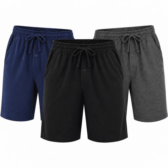 DARESAY Men’s Knit Lounge Shorts 3-Pack, Soft Pajama Sleep Shorts with Pockets, Drawstring Elastic Waist, Casual Everyday Shorts, Sizes S-3XL
