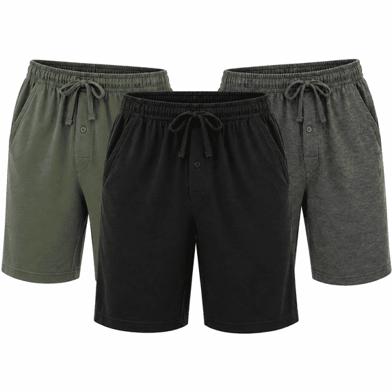 DARESAY Men’s Knit Shorts 3-Pack, Soft Sleep Lounge Shorts with Pockets & Elastic Drawstring Waist, Sizes S-3X