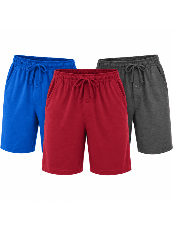 Men’s Knit Lounge Shorts 3-Pack, Soft Pajama Sleep Shorts with Pockets, Drawstring Elastic Waist, Casual Everyday Shorts, Sizes S-3XL