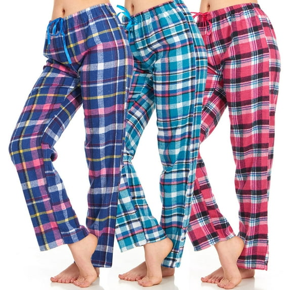 "Daresay Women's Flannel Pajama Pants - Set of Pajama Pants for Women, Soft, Comfy, Plaid Pants for Lounge & Sleep, 3-Pack."