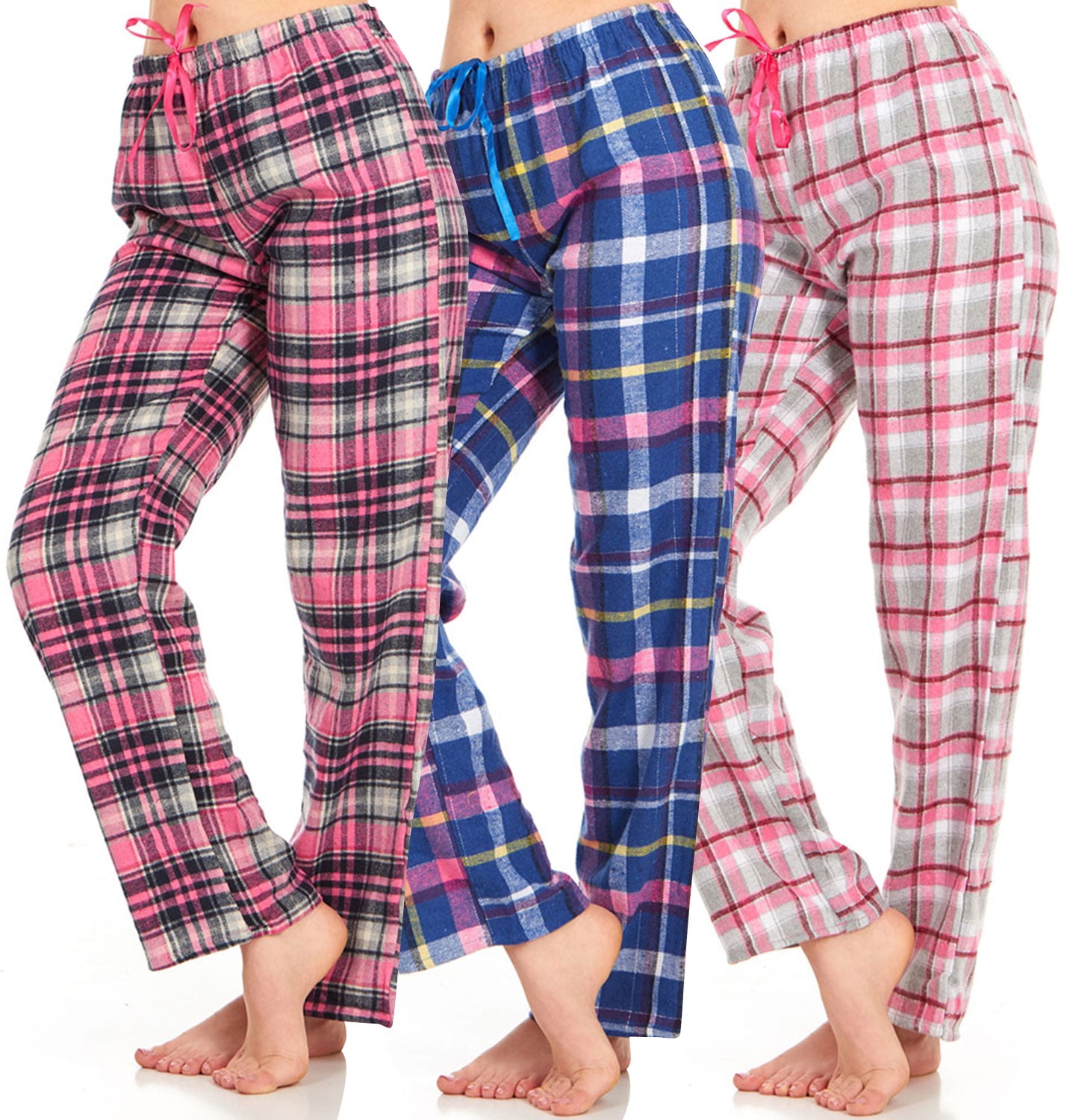 Women's Flannel Pajama Pants - Ladies' Soft Plaid Pajama Pants - Comfortable  pajama pants for women- Lounge Pants-Pack Of 3 