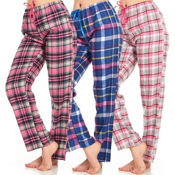 "Daresay Women's Flannel Pajama Pants - Set of Pajama Pants for Women, Soft, Comfy, Plaid Pants for Lounge & Sleep, 3-Pack."