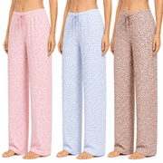 Daresay Women s Lounge Pants 3-Pack, Soft Stretch Pajama Bottoms with Adjustable Drawstring Waist, Printed Wide Leg Sleep Pants, Sizes S-2XL