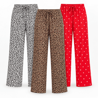 DARESAY Women’s Pajama Pants 3-Pack, Lightweight Soft Stretch Printed Sleep & Lounge Pants with Adjustable Drawstring Waist, Sizes S–2XL