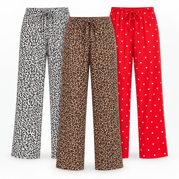 DARESAY Women’s Pajama Pants 3-Pack, Lightweight Soft Stretch Printed Sleep & Lounge Pants with Adjustable Drawstring Waist, Sizes S–2XL