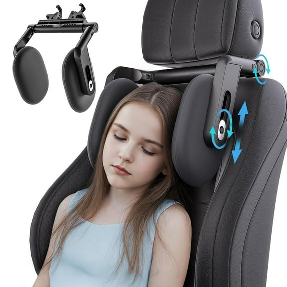 Daretodo Car Headrest Pillow with Hook, Adjustable Car Seat Neck Support with Memory Foam & Ice Silk, 360° Rotating Travel Sleeping Headrest for Kids & Adults