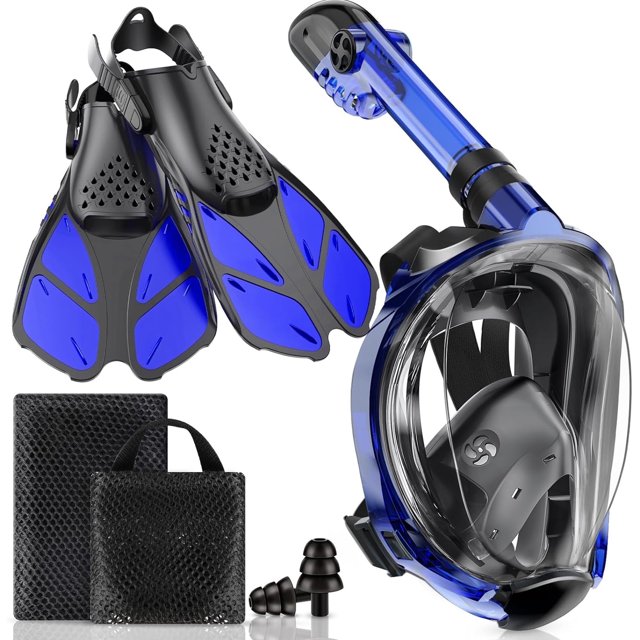Daretodo Snorkeling Gear for Adults with Fins - Full Face Snorkel Mask ...
