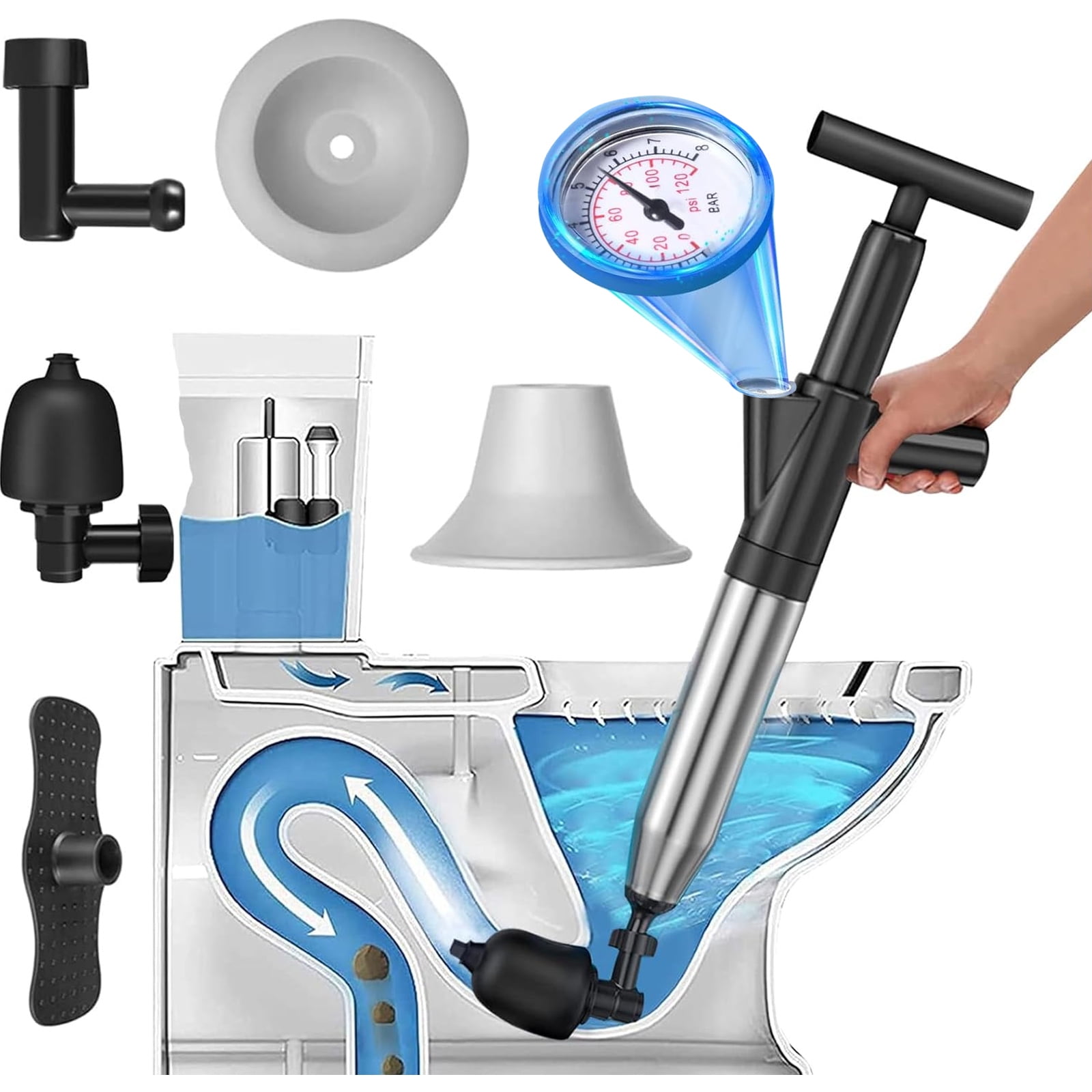 Daretodo Toilet Plunger, High Pressure Air Drain Blaster, Stainless