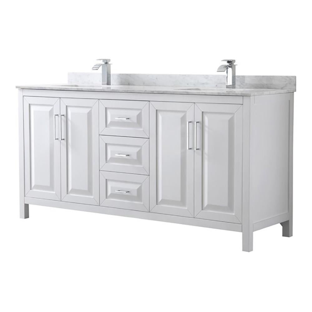 Elegant 72'' White Double Freestanding Vanity with Carrara Marble Top