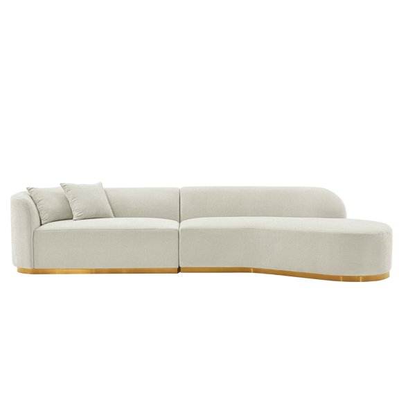 Daria Chenille Sofa Sectional with Solid Wood Frame and Pillows in Ivory