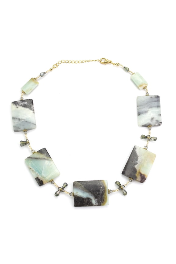 Genuine Black Amazonite Statement Necklace - Handcrafted Natural Stone Fashion Jewelry Necklace
