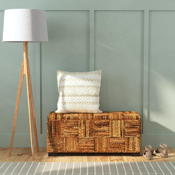 Daria Handwoven Natural Brown Abaca Rectangular Storage Entryway Bench by East at Main