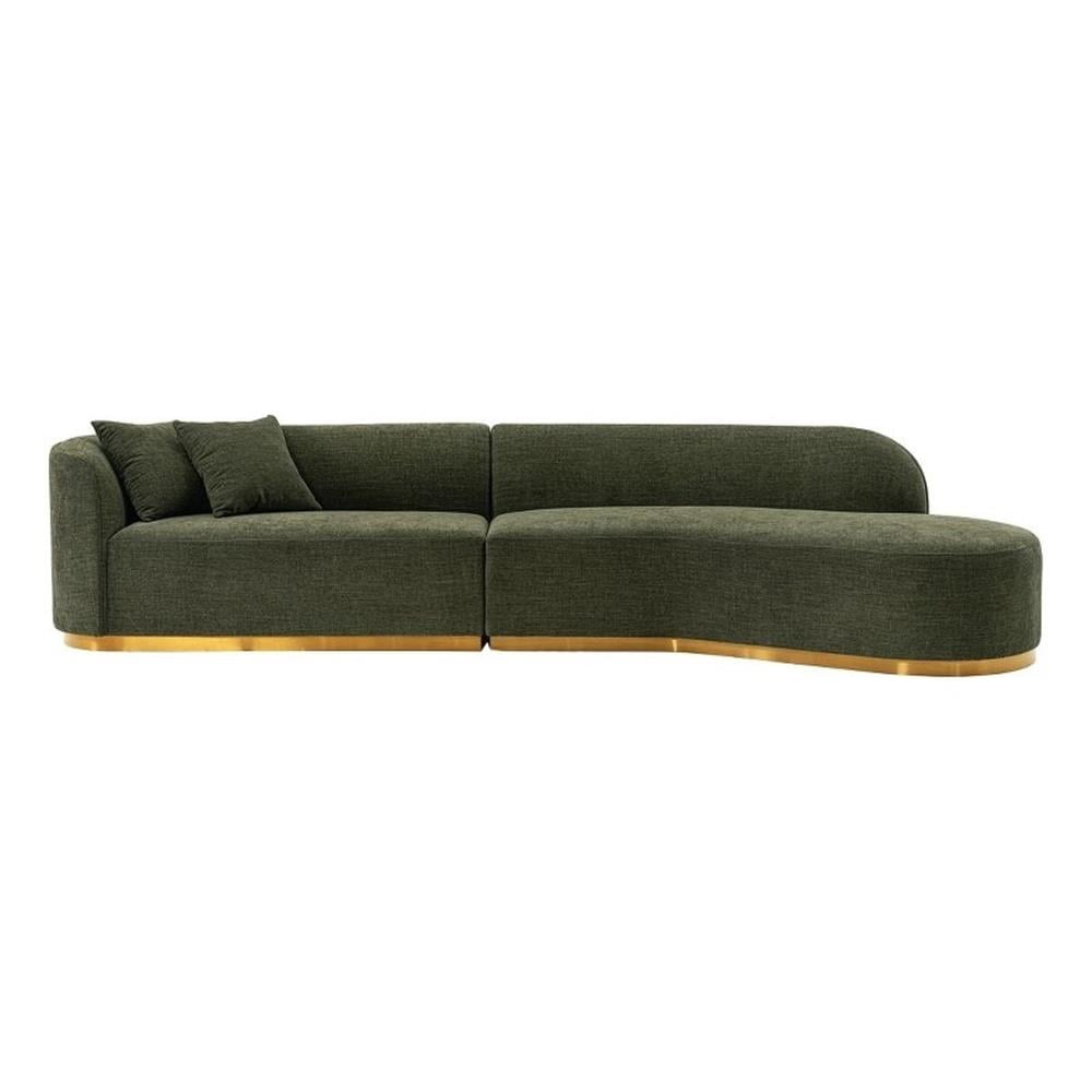 Olive Green Linen 132" 2-Piece Sectional Sofa with Golden Base