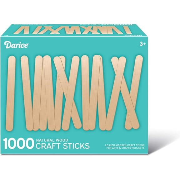 Darice 1000 Pcs Popsicle Stick, 4.5" Natural Wood Craft Sticks Supplies, Ice-Cream Stick Pop, Ages 3+