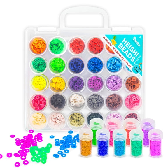 Darice 6600+ Clay Beads Bracelet Making Kit 30 Colors in Bottles, Polymer Heishi Beads Bracelet Kit, Friendship Bracelets, DIY Jewelry Making Kit for Kids and Teens Ages 8 and Up