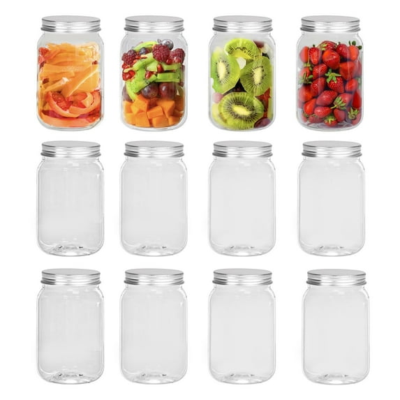Darice 8 oz Plastic Mason Jars with Airtight Screw on Lid - Refillable Clear Plastic Jars Containers for Kitchen and Household Storage, Dishwasher Safe, BPA-Free Jars with Lids, Pack of 12