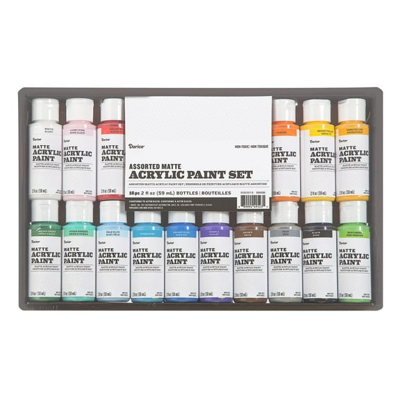 Darice Assorted Acrylic Matte Paint Set, 16 pack