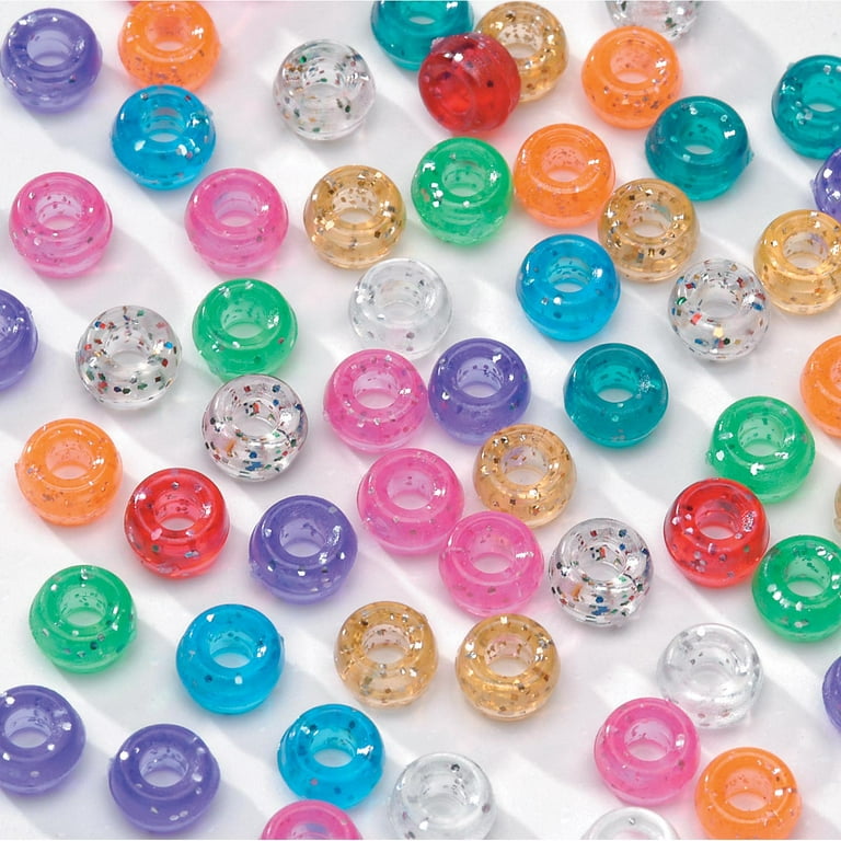 Darice Assorted Glitter Acrylic Pony Beads, 9 mm, 1 Pound 