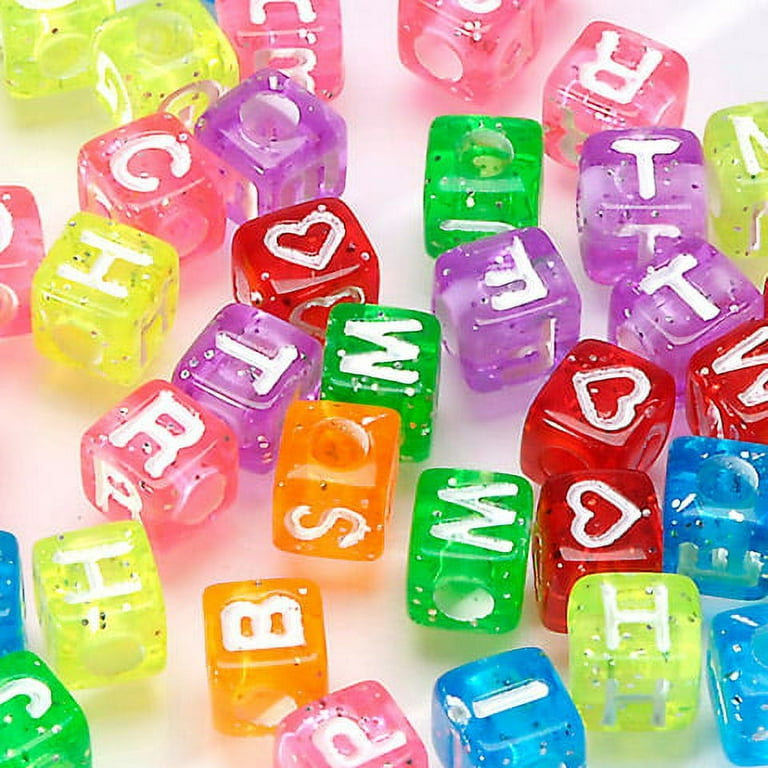 Acrylic beads, dice shaped, pink with black letters, 6x6x6mm, 20pcs