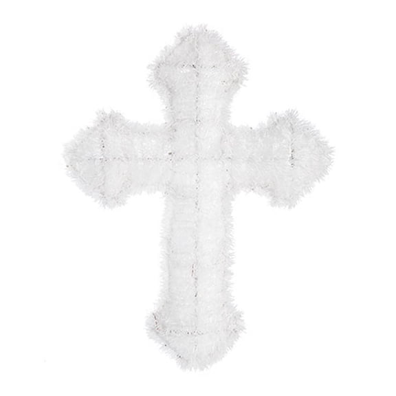 Darice Easter Decor - Wjite Tinsel Cross 17 inch Wreath