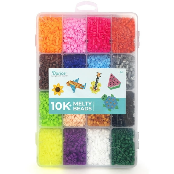 Darice Fuse Beads Kit - 10,000 pcs, 5mm Iron Bead 16 Colors with Storage Case, Non-Toxic Art and Craft Melty Beads for Kids in 16 Colors for DIY Projects & Perler Art, Ages 6+