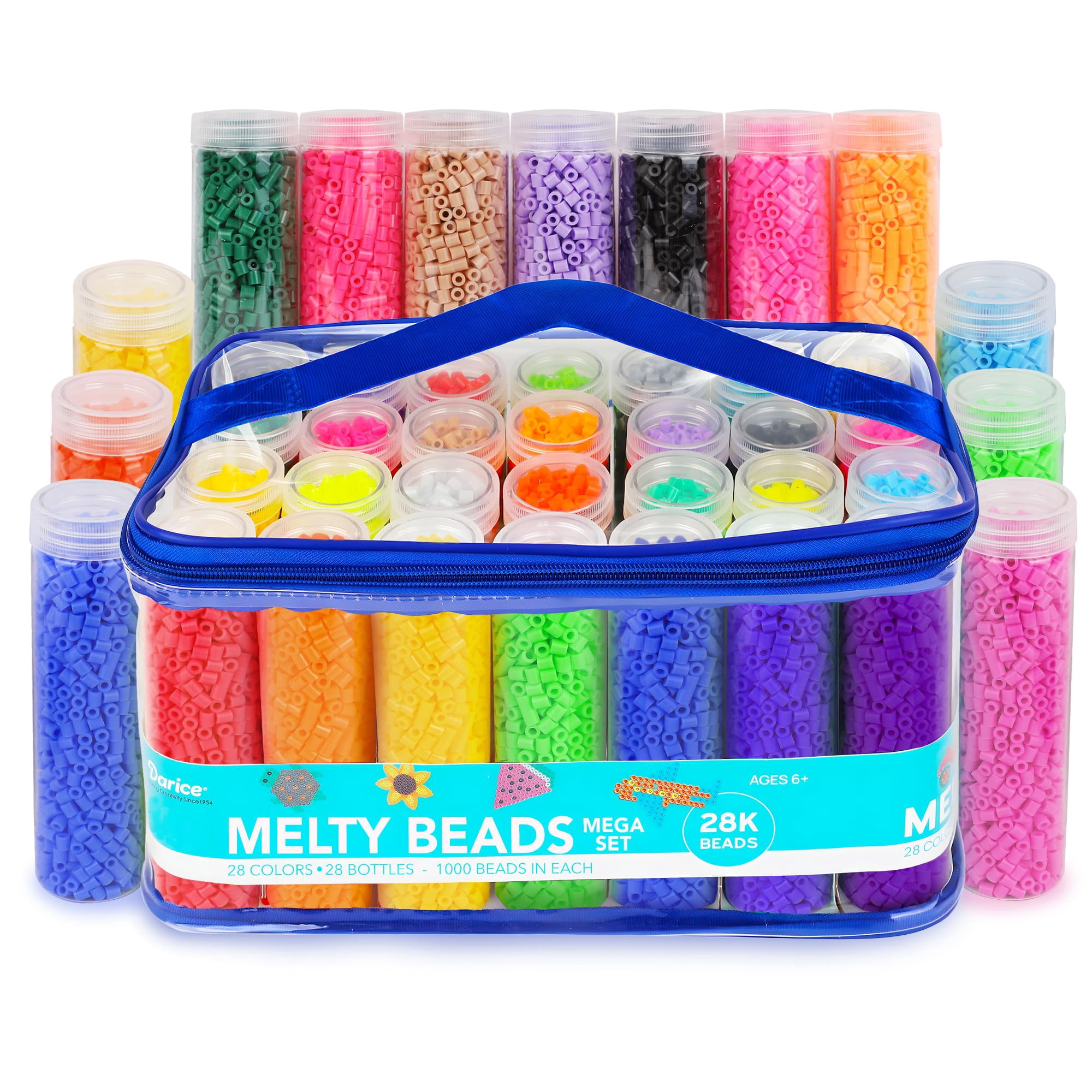 Darice Fuse Beads Kit  28,000 Assorted Melty Iron Beads Bulk Set with Storage Case - 28 Colors in Reusable Bottles, DIY Art Craft Supplies for Kids Creative Projects Ages 6+