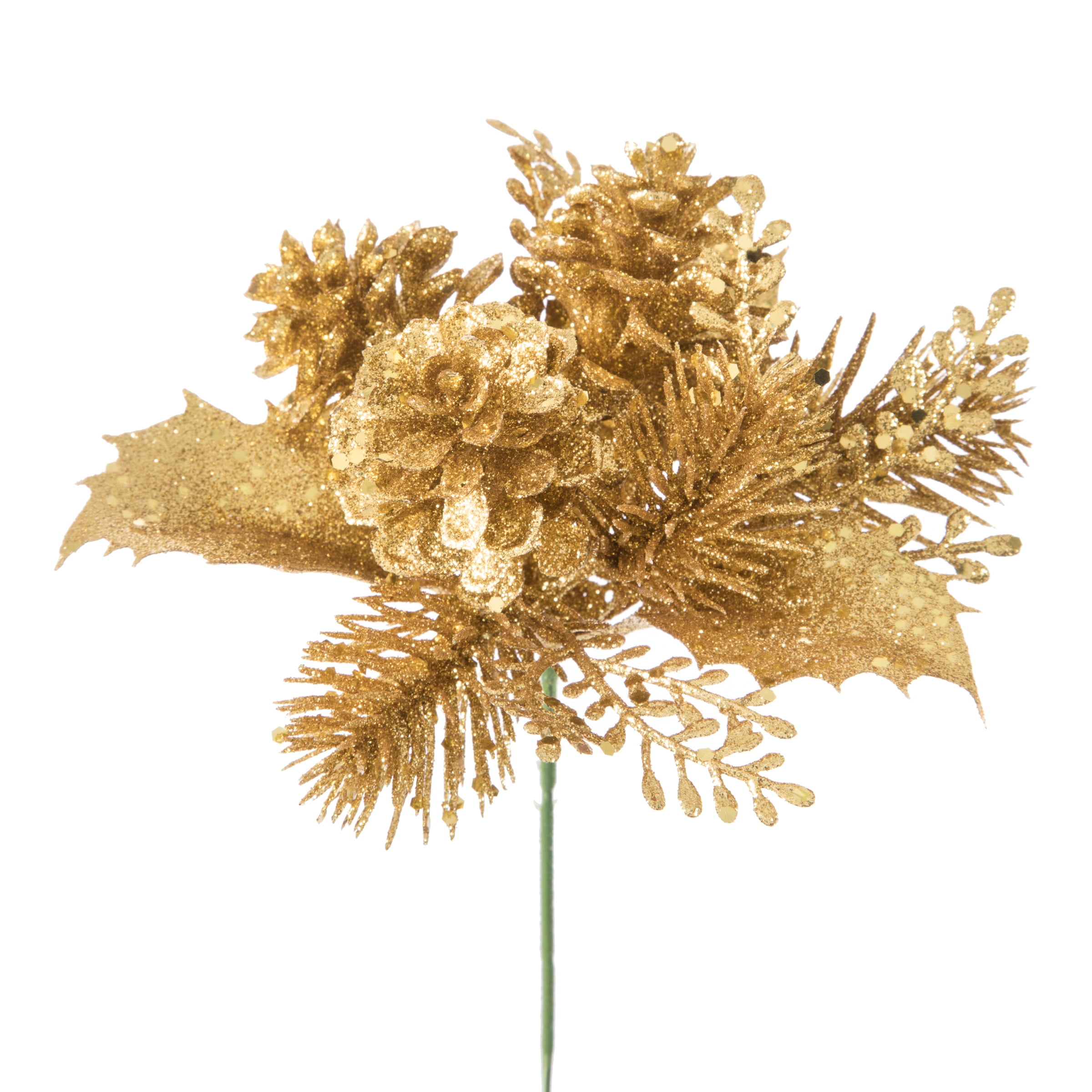 Darice Glitter Holly And Pinecone Pick Gold, 5 X 7 Inches - Walmart.com