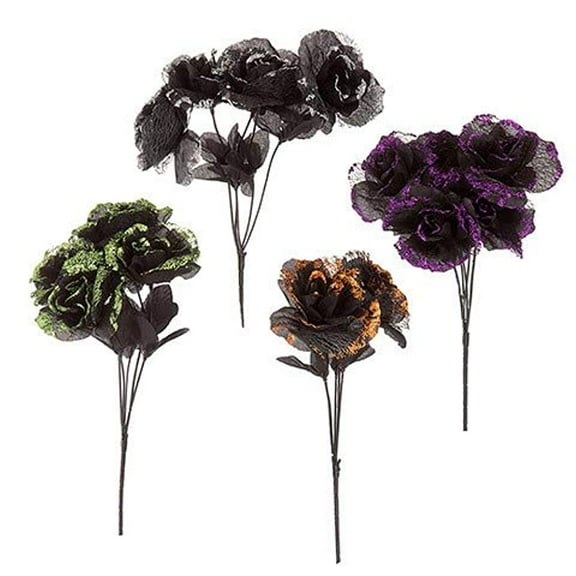 Darice Halloween Rose Bush Glitter, Black, 13 inches 4 assorted styles