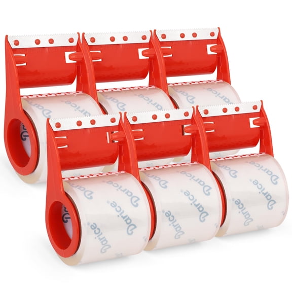 Darice Packing Tape with Dispenser - Pack of 6 - Strong and Durable 1.88 x 22 Yds Clear Tape for Moving, Shipping, and No Noise Box Sealing, 1-Inch Core