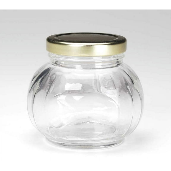 Darice Jar with Metal Lid Clear Glass Melon Shape Holds 7 oz