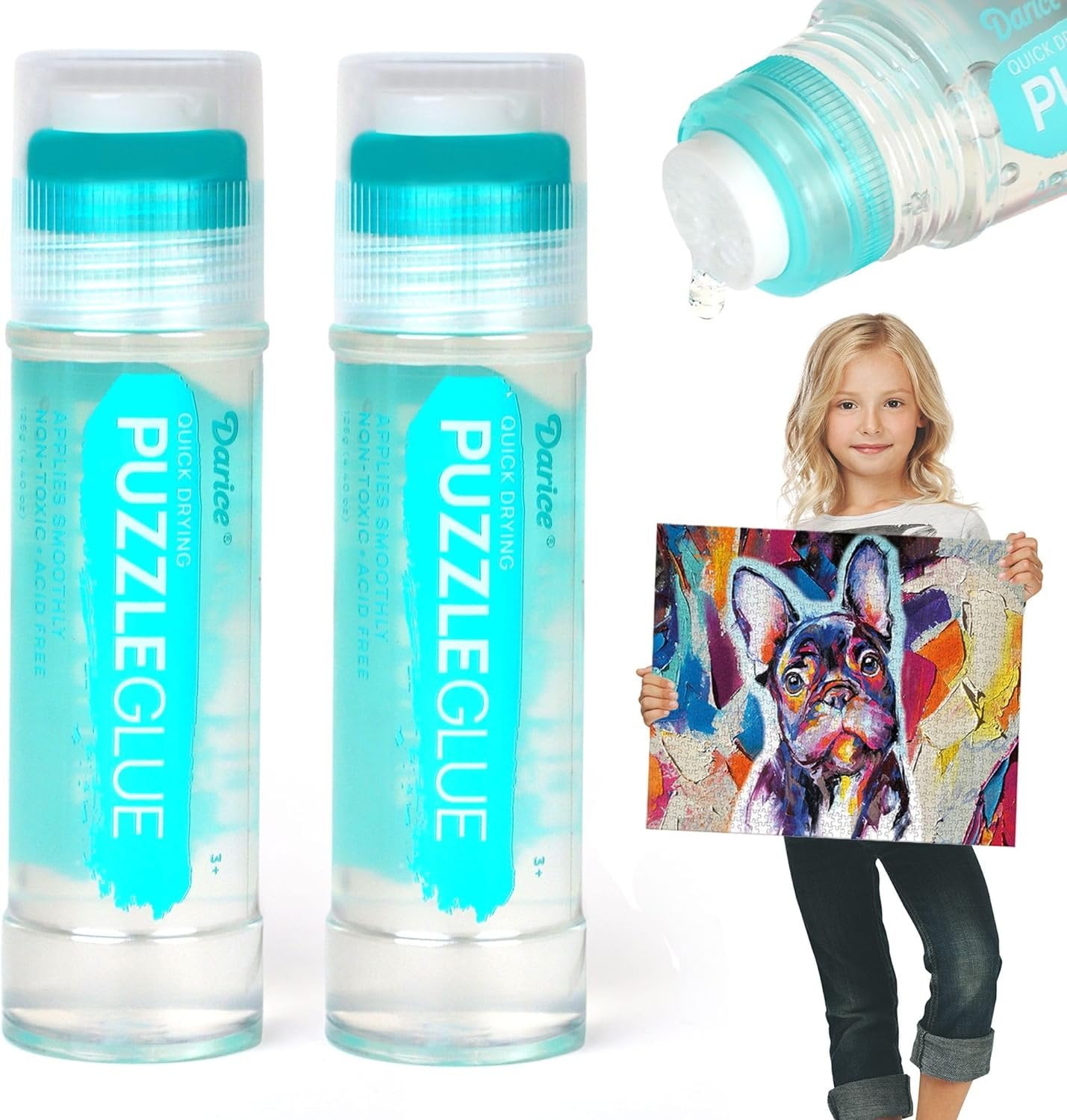 Darice Jigsaw Puzzle Glue Clear, EasyOn Applicator Head, QuickDrying